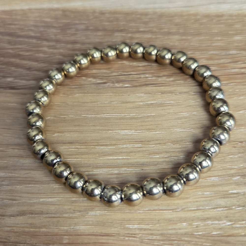 Gold Hematite Beads Bracelet, Stretch, Hand Crafted - Picture 4 of 11